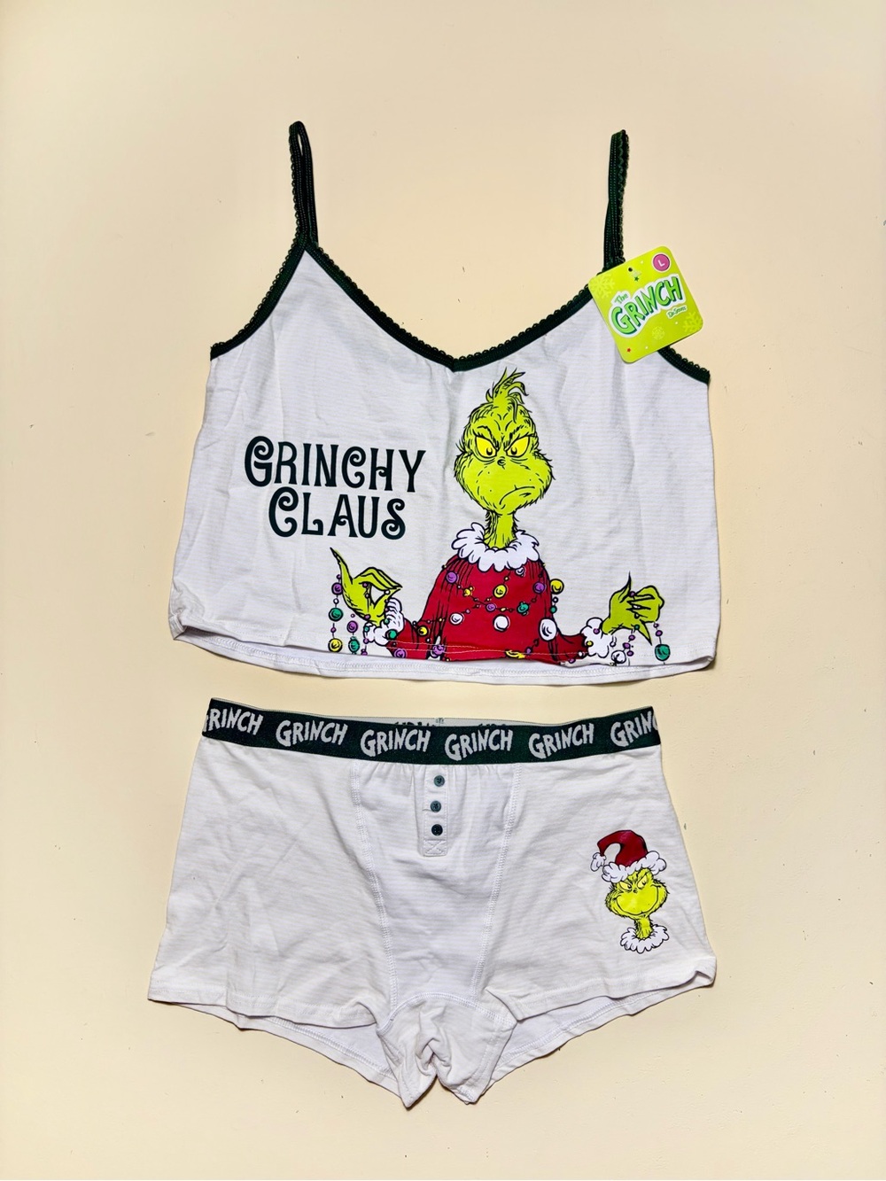 The Grinch Women’s Size L Grinchy Claus Christmas Cami & Boxer Pajama Set